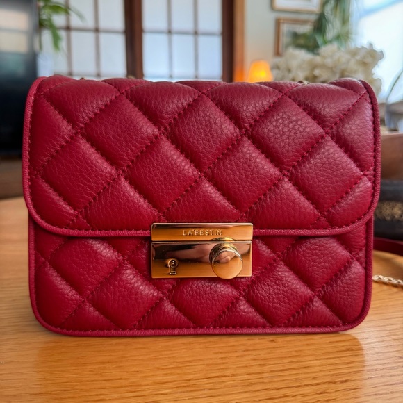 MINI RECTANGLE FLAP BAG 20CM RED PATENT CALFSKIN GOLD HARDWARE